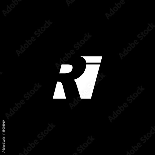 Initial letter RI, negative space logo, white on black background