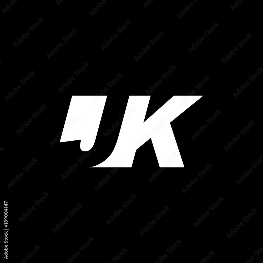 Initial letter JK, negative space logo, white on black background Initial letter JK, negative space logo, white on black background