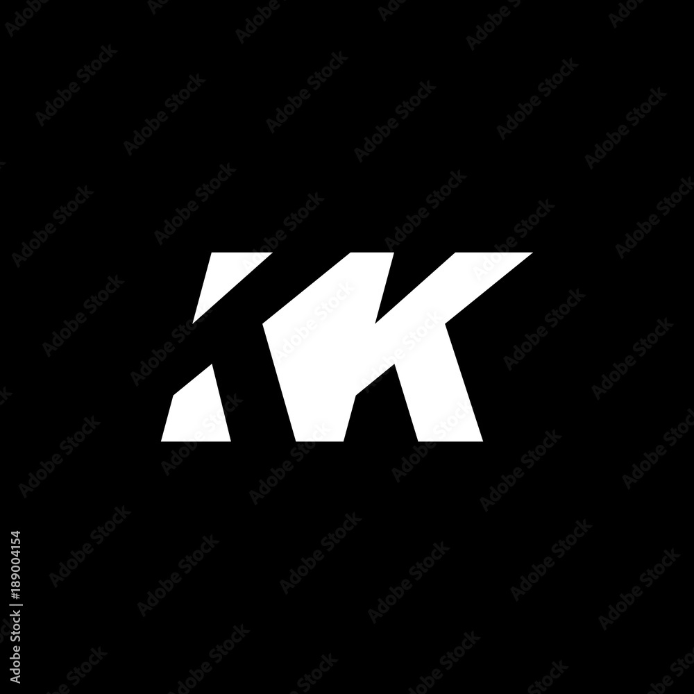 Initial letter KK, negative space logo, white on black background