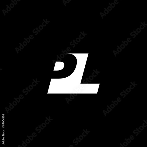 Initial letter PL, negative space logo, white on black background