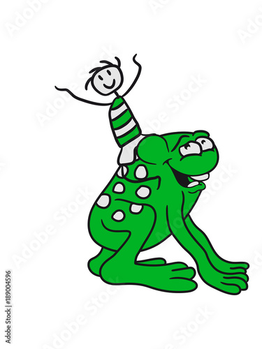 reiten junge kind spaß seitlich lachen lustig glücklich sitzend frosch klein süß niedlich quak comic cartoon clipart