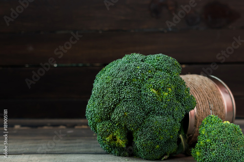 Broccoli cabbage on a wooden rustic background