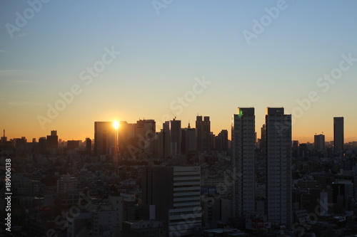 Sunrise in the center of tokyo