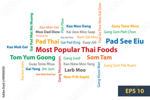 Clouds Word Thai Food in  typography design on white background EPS 10.