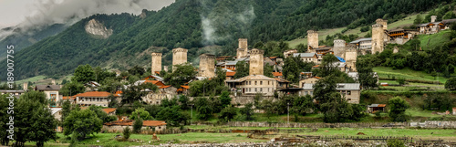 Panoramic view on Mestia village, Georgia photo