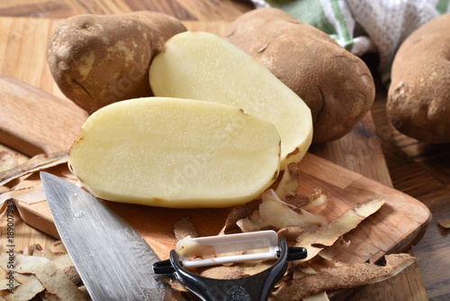 Preparing russet potatoes photo