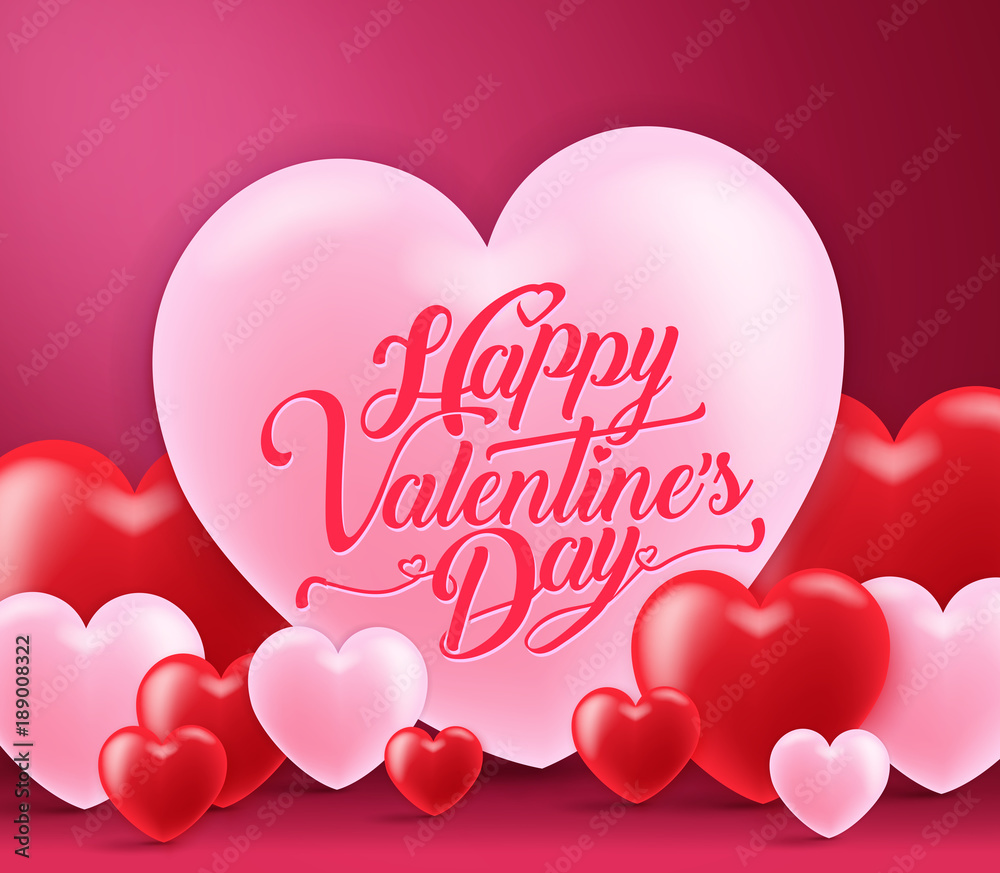 Happy Valentines Day Typography Greeting Written in Pink Heart Lovely Poster in Magenta Background. Vector Illustration.
