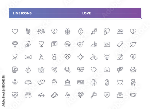Set of 60 line icons. Love