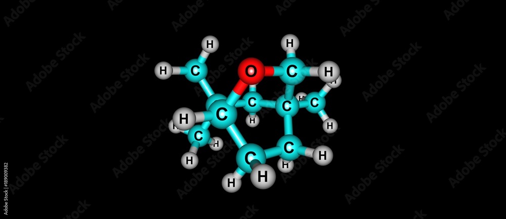 Eucalyptol molecular structure isolated on black