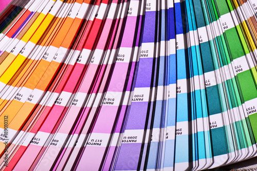 Color Palette Pantone Guide Close Up. Colorful Swatch Catalog photo