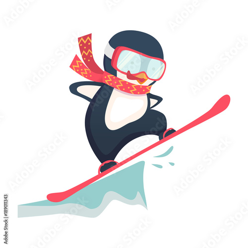 penguin snowboarder at jump