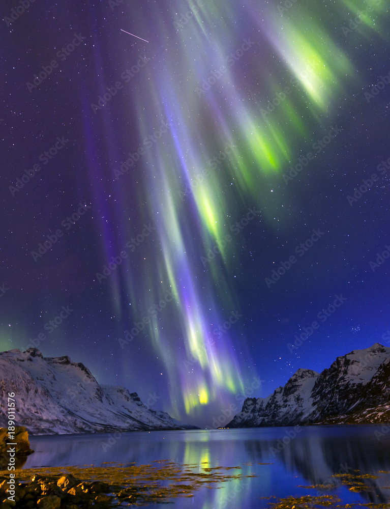 The polar lights in Norway . Ersfjord.Tromso