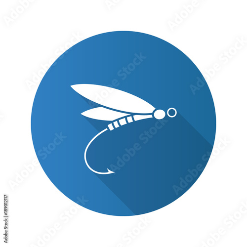 Fly fishing flat design long shadow glyph icon