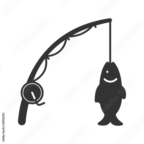 Spinning rod with fish glyph icon