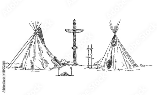 indian teepee and totem