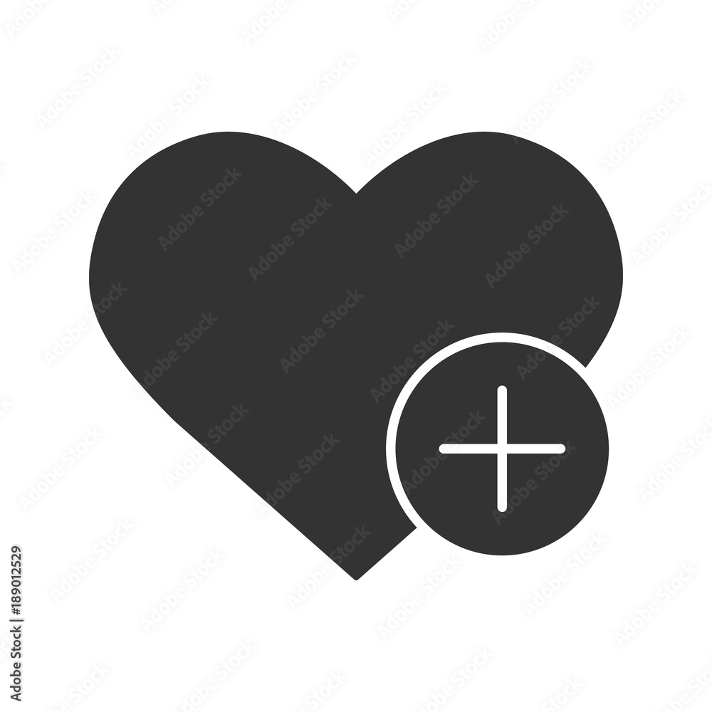 Obraz premium Heart shape with plus sign glyph icon