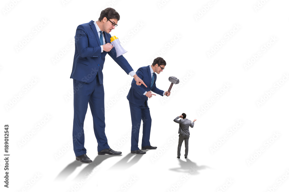 Bad angry boss harassing employee in business concept Bad angry boss harassing employee in business concept