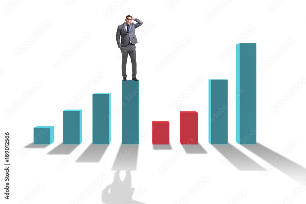 Young businessman in business concept with bar charts