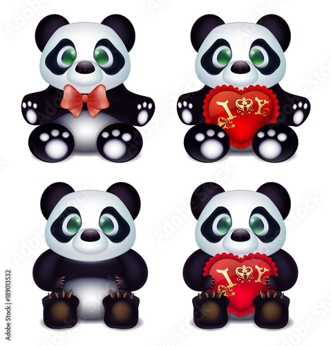 Panda loves with hearts pillow and inscription declaration of love