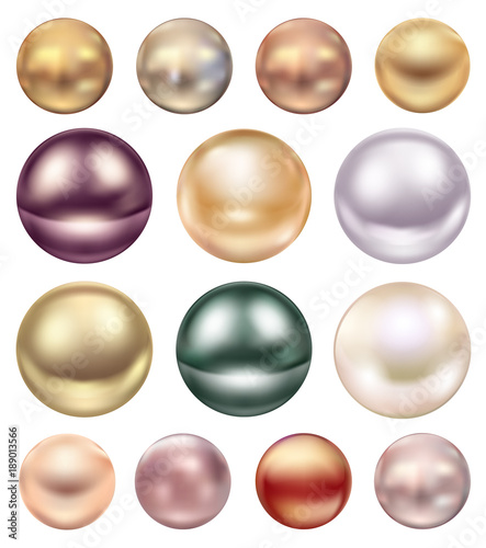 A set of large sea pearls of different colors