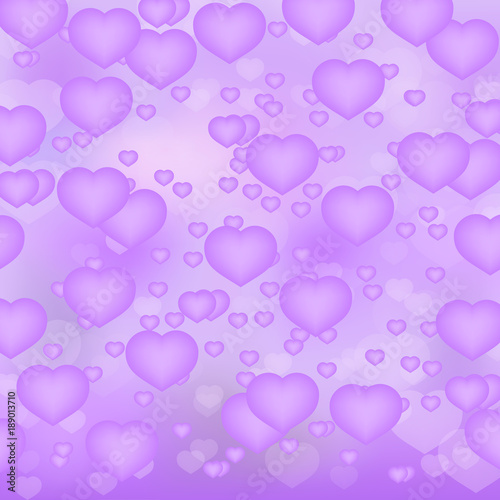 Ultra violet hearts 3d background. Valentine’s day shiny greeting card. Romantic vector illustration. Easy to edit design template.