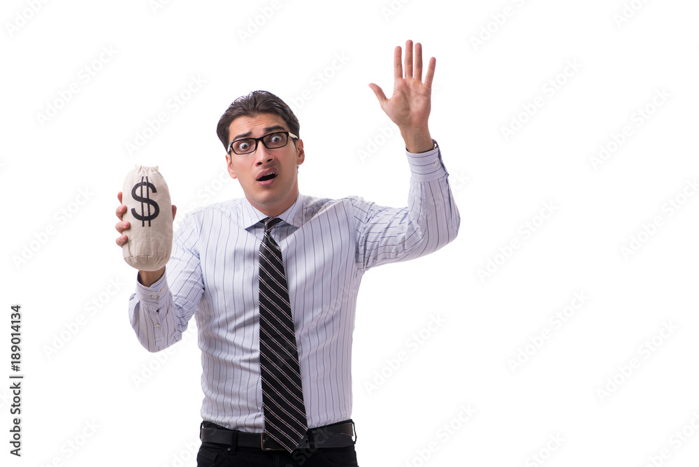Young businessman with money sack isolated on white background Young businessman with money sack isolated on white background