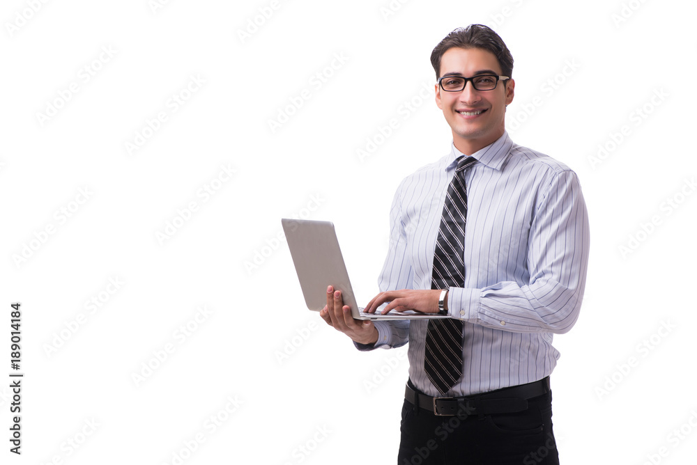 Young businessman with laptop isolated on white background Young businessman with laptop isolated on white background