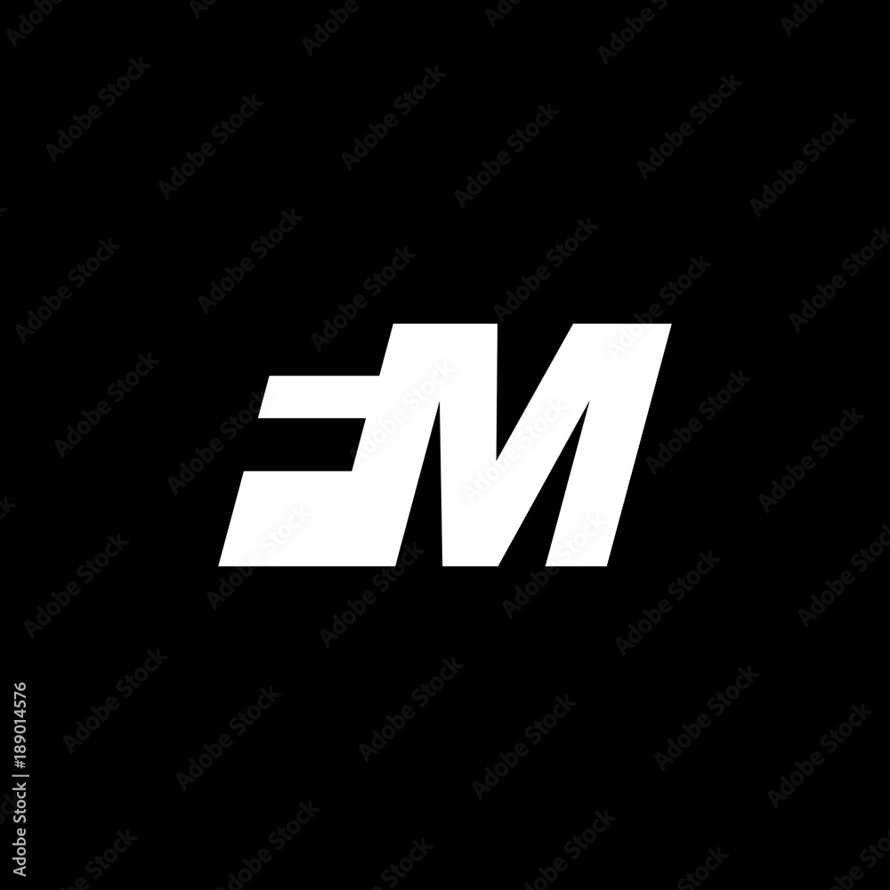 Initial letter FM, negative space logo, white on black background Initial letter FM, negative space logo, white on black background