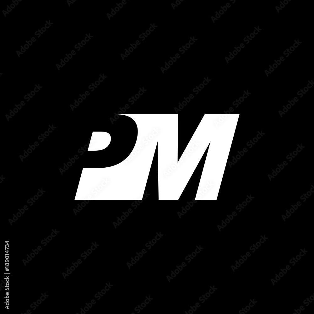 Initial letter PM, negative space logo, white on black background Initial letter PM, negative space logo, white on black background