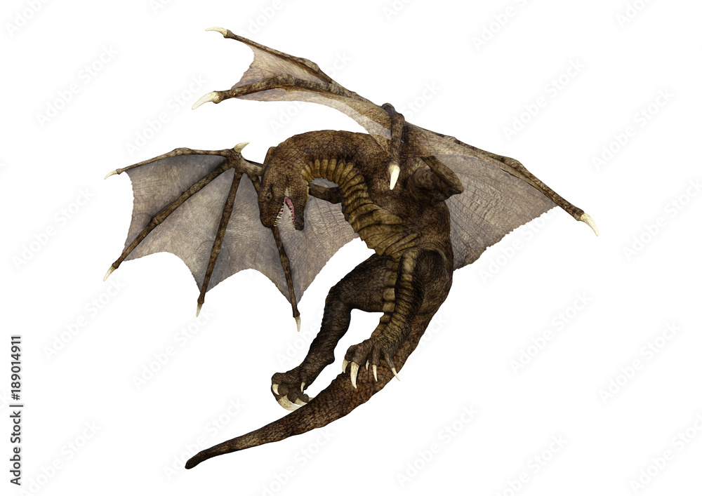 Fototapeta premium 3D Rendering Fantasy Dragon on White