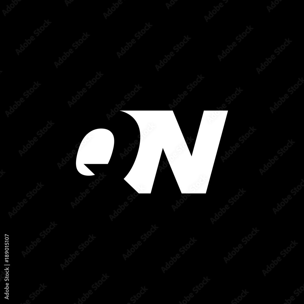 Initial letter QN, negative space logo, white on black background Initial letter QN, negative space logo, white on black background
