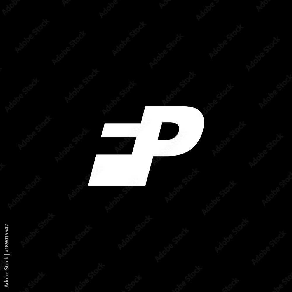 Initial letter FP, negative space logo, white on black background Initial letter FP, negative space logo, white on black background