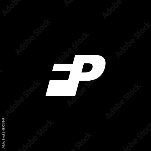 Initial letter FP, negative space logo, white on black background