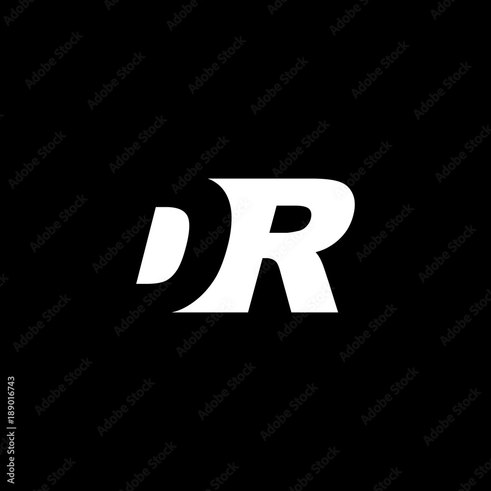 Initial letter DR, negative space logo, white on black background Initial letter DR, negative space logo, white on black background