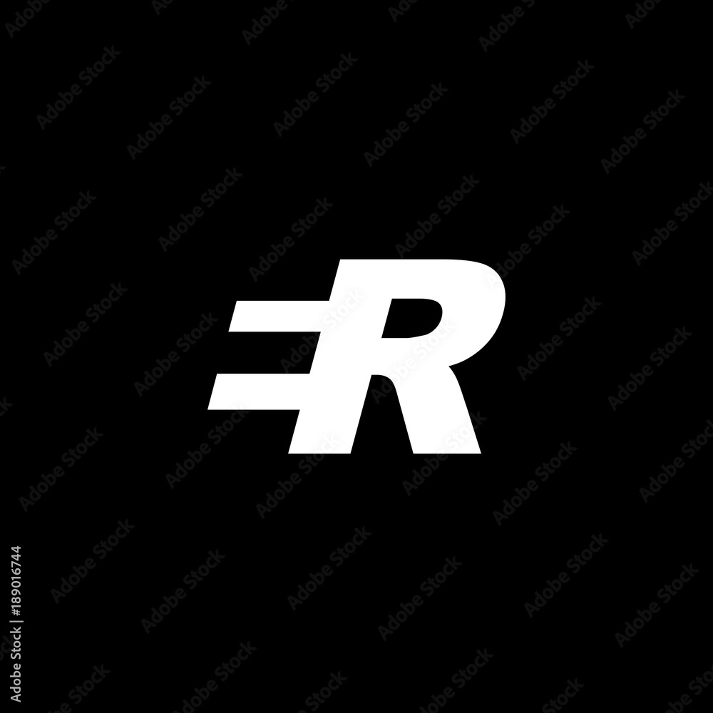 Initial letter ER, negative space logo, white on black background Initial letter ER, negative space logo, white on black background