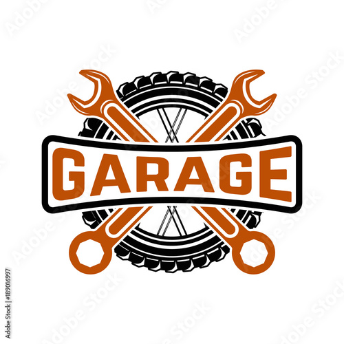 Garage. Service station. Car repair. Design element for logo, label, emblem, sign.