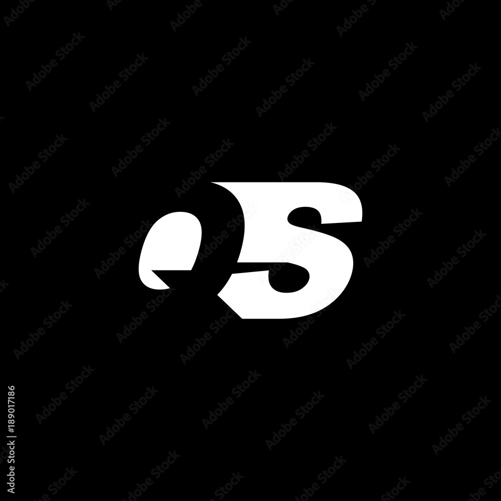 Initial letter QS, negative space logo, white on black background Initial letter QS, negative space logo, white on black background