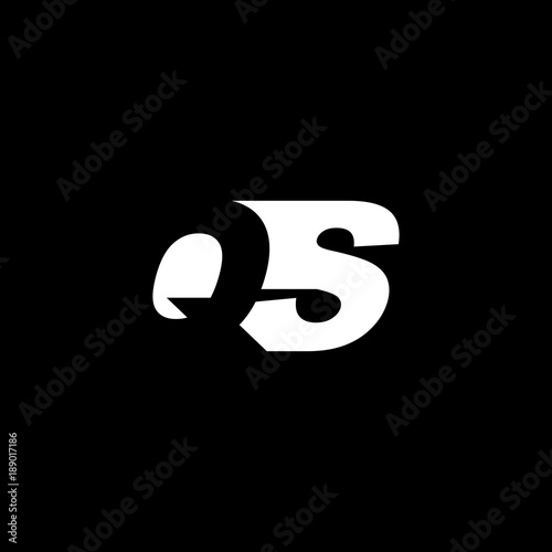 Initial letter QS, negative space logo, white on black background