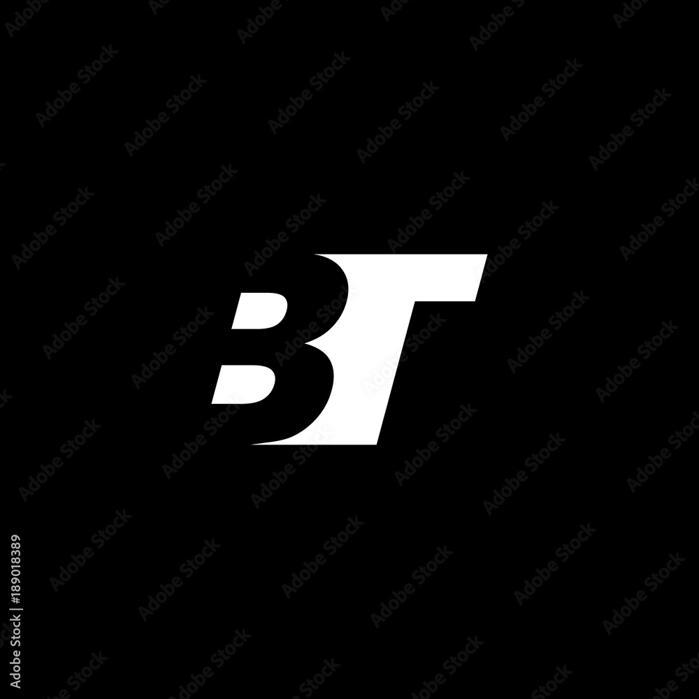 Initial letter BT, negative space logo, white on black background Initial letter BT, negative space logo, white on black background