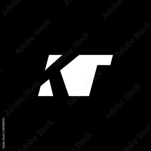Initial letter KT, negative space logo, white on black background