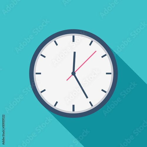 White Clock icon flat design for apps and website, trendy office clock with shadow on a blue background. Vector illustration, eps10 photo