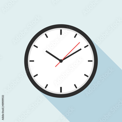 White Clock icon flat design for apps and website, trendy office clock with shadow on a light blue background. Vector illustration, eps 10