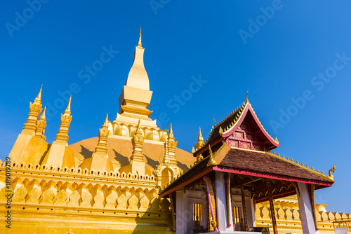 VIENTIANE  LAOS - JANUARY 19  2018  Wat Phra That Luang  One of the Most Sacred Temples in Vientiane Religious architecture and landmarks of Vientiane  Laos