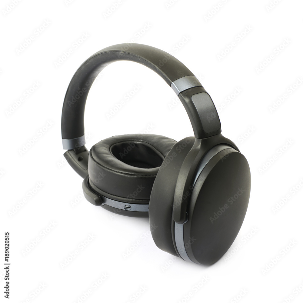 Black portable headphones isolated