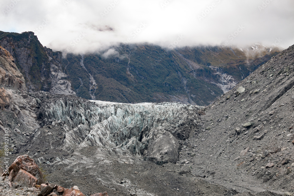 New Zealand Fox Glacier blue ice crystals New Zealand Fox Glacier blue ice crystals