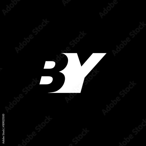 Initial letter BY, negative space logo, white on black background