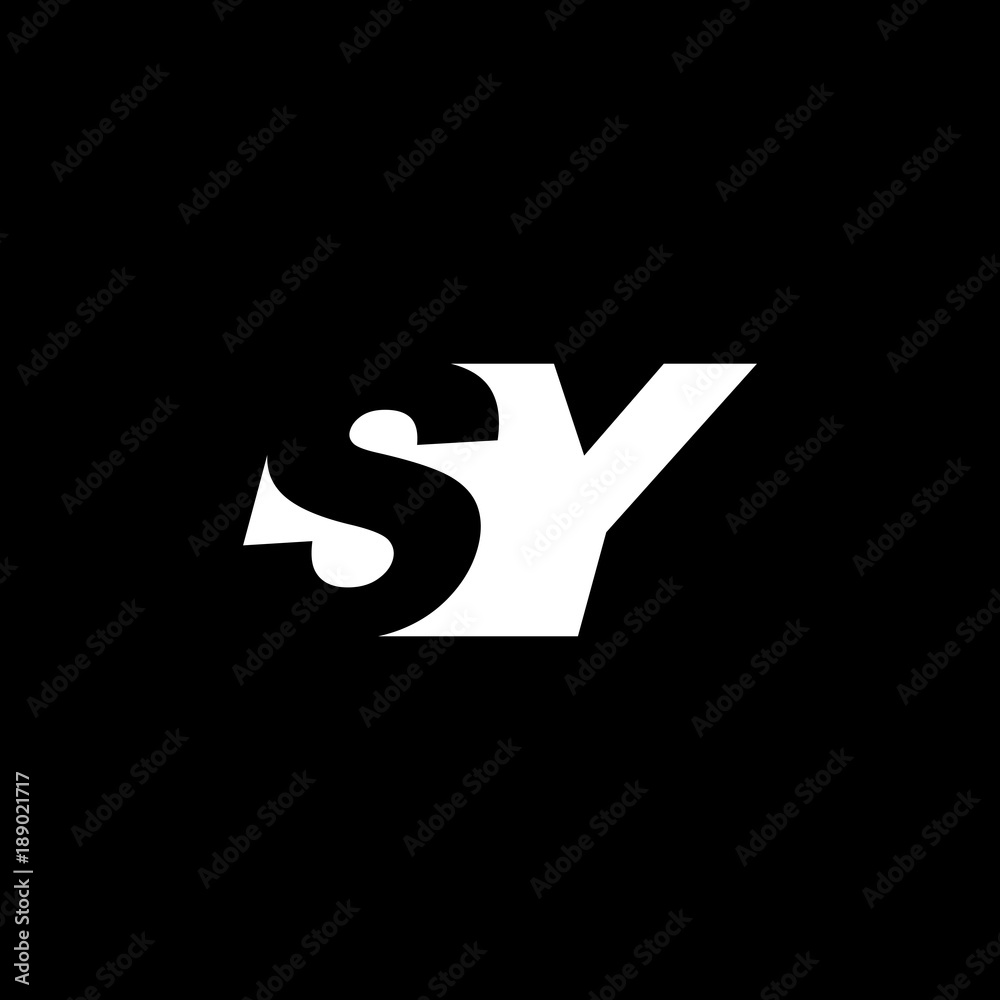 Initial letter SY, negative space logo, white on black background Initial letter SY, negative space logo, white on black background