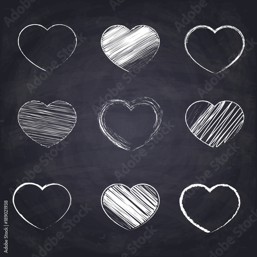 Chalk drawn heart. Geometric figures on chalkboard background.