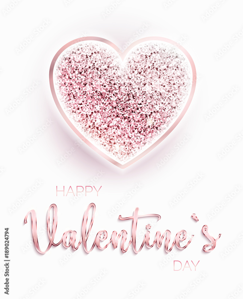 Happy valentines day design card. Sparkle heart. Festive template. Glittering pink heart on ...