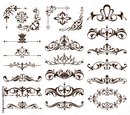 Vintage frames, corners, borders with delicate swirls in Art Nouveau for decoration and design works with floral motifs vintage style with beautiful floral elements. Vector ornaments antique style